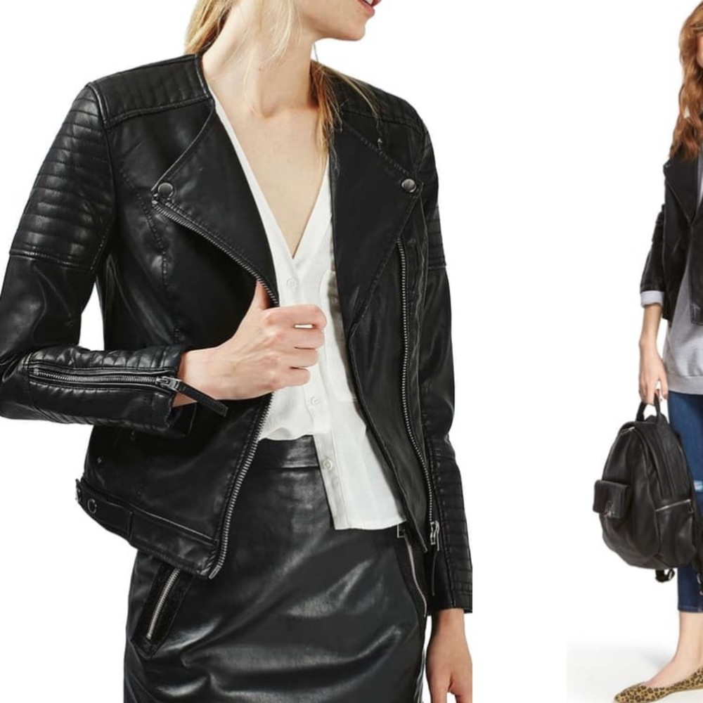 Topshop Nelly Faux Leather Biker Jacket